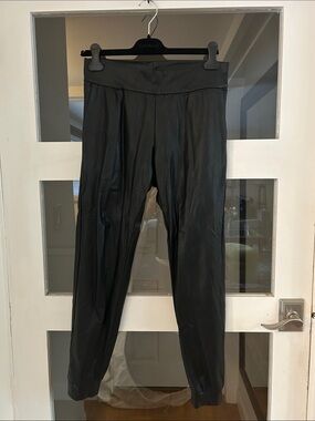 Commando Black Faux Leather Joggers with Elastic Waist